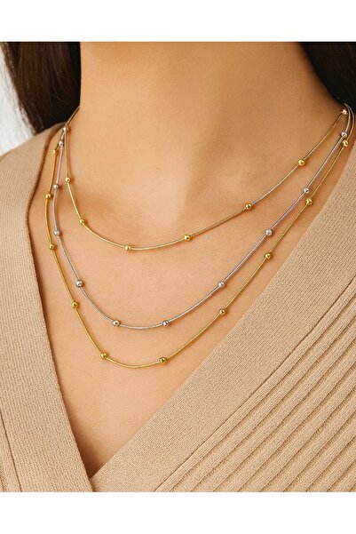 Mersens Dorika Zincir Toplu 3’lü Çelik Kolye Gold | Gümüş | Rose Gold
