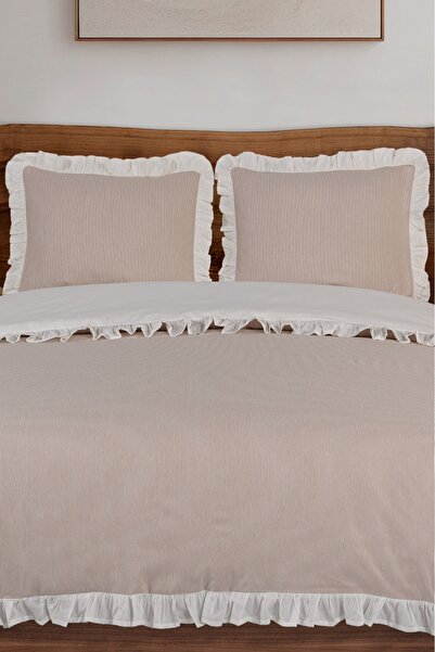 Uckan Set cuvertură de pilota dublă 100% bumbac, vopsită cu fire cu volane