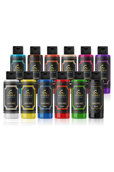 Artzone Akrilik Boya Seti 12 Renk x 120ml. (Ana Renkler) + Renkli Kutu