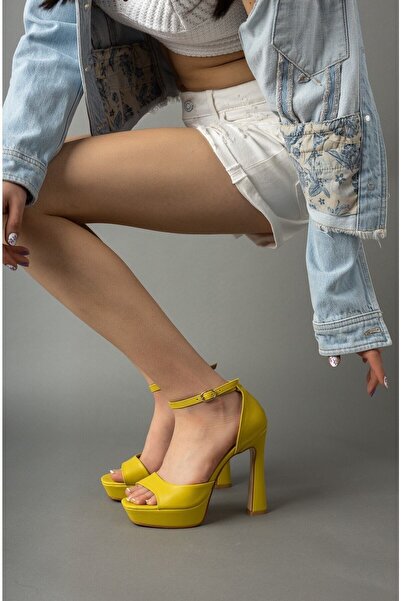 Favi Ayakkabı Düz Yağ Yeşili Tek Bant Yüksek Platform Topuklu Ayakkabı