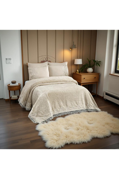 Muensu طقم غطاء سرير مزدوج من كابيشينو مع تطريز جيبور، طقم بطانية على شكل فراشة، فرنسي