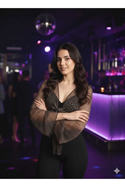 Tura Butik Leopar desenli İspanyol kol bağlamalı tül bolero