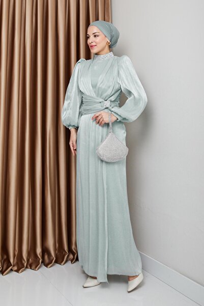 Olcay Βραδινό φόρεμα Hijab Yoryo Silk με υφασμάτινο MİNT 1236