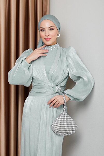 Olcay Βραδινό φόρεμα Hijab Yoryo Silk με υφασμάτινο MİNT 1236