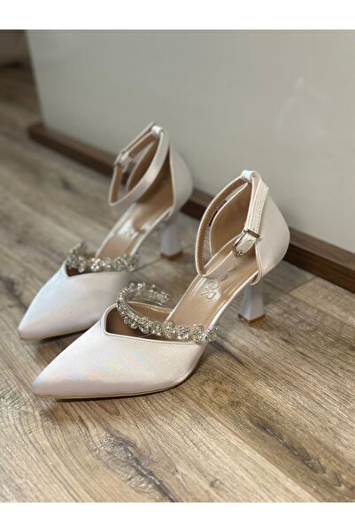 LİNEER Pantofi de mireasă stiletto confortabili, cu toc, 7 cm, alb perlat, de...