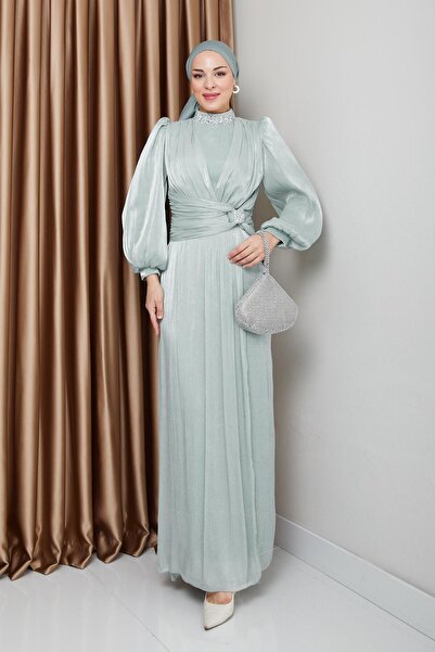 Olcay Βραδινό φόρεμα Hijab Yoryo Silk με υφασμάτινο MİNT 1236
