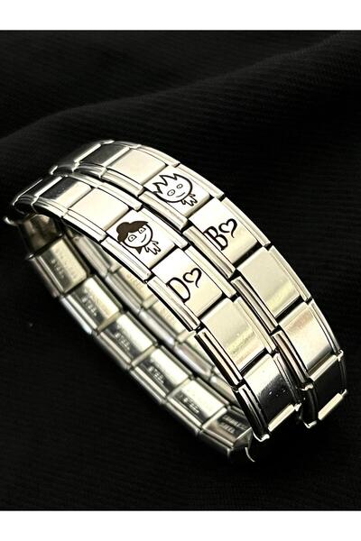 Vamoria Kişiye Özel Harfli Ateş ve Su İtalyan Charm Çelik Çift Bilekliği