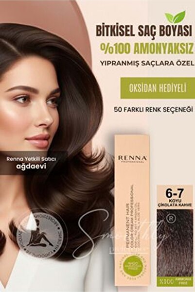 Renna AMONYAKSIZ Bitkisel Yıpranmış Saçlar İçin Saç Boyası 6-7 KOYU ÇİKOLATA ...