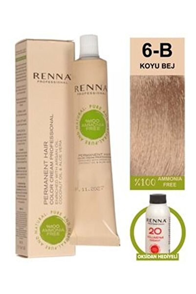 Renna AMONYAKSIZ Bitkisel Yıpranmış Saçlar İçin Saç Boyası 6-B KOYU BEJ 60ml
