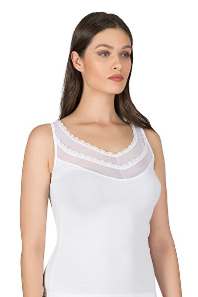 ÖZKAN underwear Özkan 20582 Women's Cotton Lycra Single Jersey Thick Strap Tulle Detailed Athlete