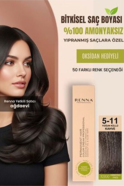 Renna AMONYAKSIZ Bitkisel Yıpranmış Saçlar İçin Saç Boyası 5-11 YOĞUN KÜLLÜ K...