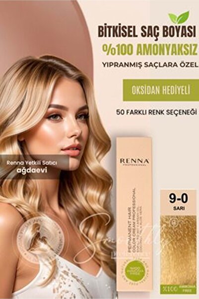 Renna AMONYAKSIZ Bitkisel Yıpranmış Saçlar İçin Saç Boyası 9-0 SARI 60ml