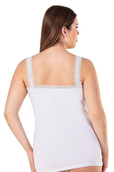 ÖZKAN underwear Özkan 26802 Women's Cotton Collar Lace Detailed Thick Strap Flexible Comfortable Large Size Undershirt