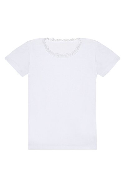 ÖZKAN underwear Özkan 42781 3-Pack Girls' Cotton Single Jersey Collar Lace Detailed Flexible Comfortable Short Sleeve Undershirt F