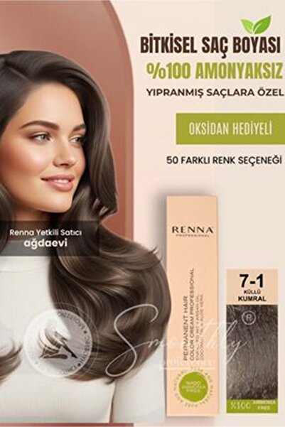Renna AMONYAKSIZ Bitkisel Yıpranmış Saçlar İçin Saç Boyası 7-1 KÜLLÜ KUMRAL 60ml