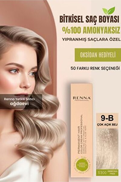 Renna AMONYAKSIZ Bitkisel Yıpranmış Saçlar İçin Saç Boyası 9-B ÇOK AÇIK BEJ 60ml