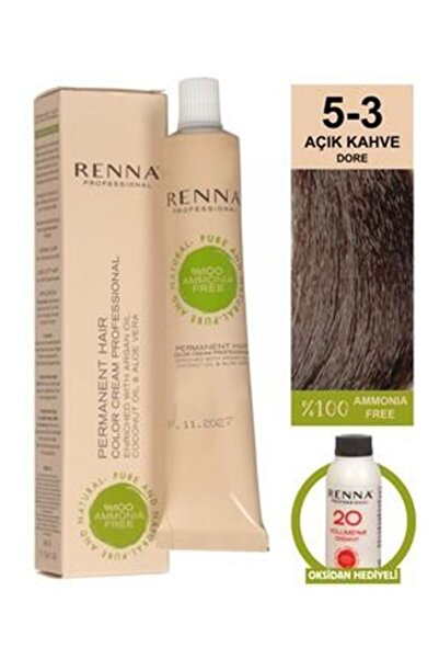 Renna AMONYAKSIZ Bitkisel Yıpranmış Saçlar İçin Saç Boyası 5-3 AÇIK KAHVE DOR...