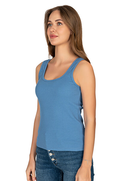 ÖZKAN underwear Özkan 26815 Kadın Soft Pamuklu Kaşkorse Fitilli Esnek Rahat Kalın Askılı Örme Atlet Bluz