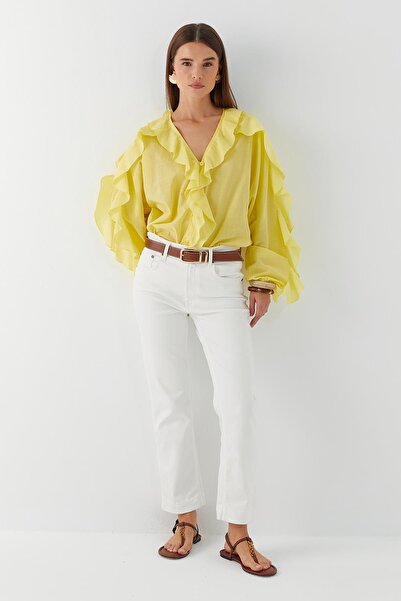 MARKALİSTE Ruffled Collar and Sleeves Shirt Yellow