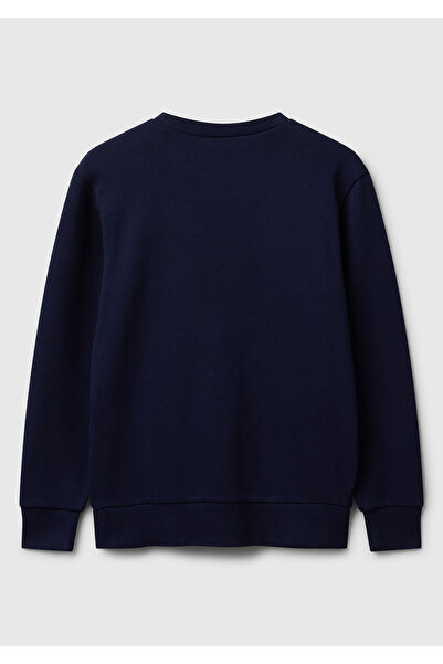 United Colors of Benetton Boy's Navy Blue Regular Fit Sweatshirt with Logo Print on the Front and Crew Neck