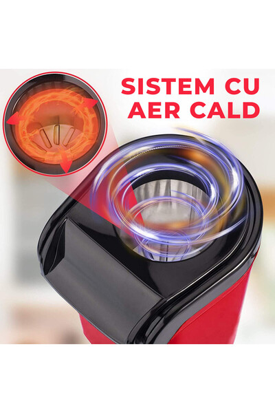 Bukate Aparat cu Aer Cald de facut Popcorn Bukate®, Gata in max. 3 min, 1200W, Recipient dozator Boabe