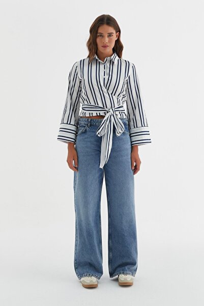 MARKALİSTE Πουκάμισο με λευκό ριγέ δεμένο στη μέση