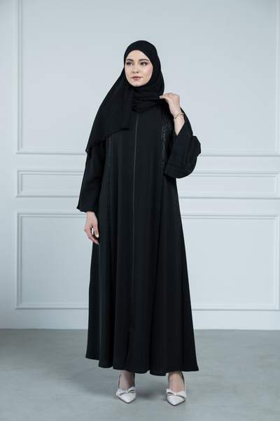 LAVİNİA Lavinia women's abaya embroidered with knights' fabric pleats
