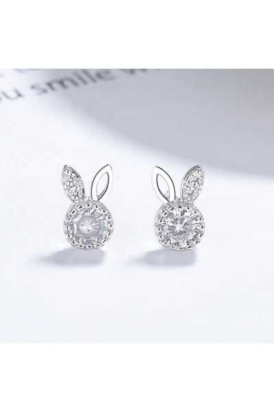 delis Σκουλαρίκια από ασήμι 925, JW1582, σχέδιο λαγουδάκι, επιπλατινωμένα με ρόδιο