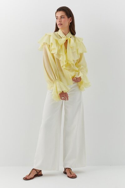 MARKALİSTE Scarf Collar Ruffle Detailed Shirt Yellow