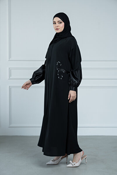 LAVİNİA Lavinia women's abaya with embroidered pockets, knights fabric