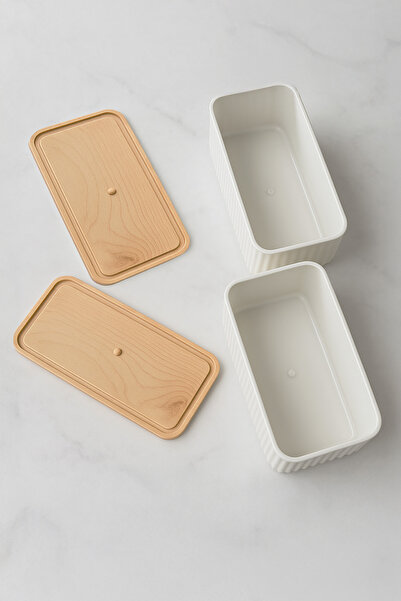 Kitchen Life Set of 3 Bamboo Look Rectangular Storage Containers - 3X300Ml Storage Box Lunch Box