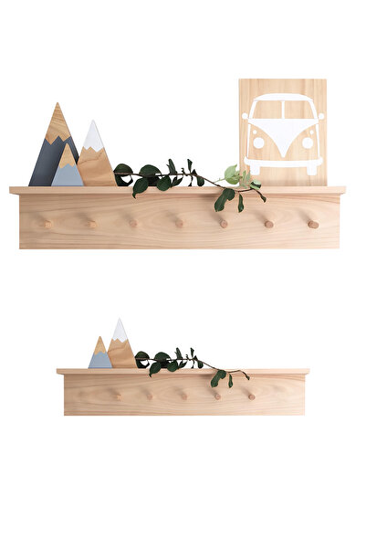 HOMİNG Homing Doğal Ahşap İkili Duvar Raf Seti Baharatlık Dekoratif 70 cm ve 50 cm