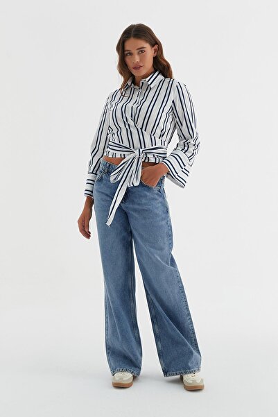 MARKALİSTE Πουκάμισο με λευκό ριγέ δεμένο στη μέση