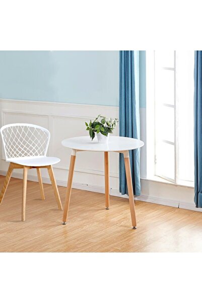 Homelux Round Table, 80x80x75 cm, Wooden Legs, White, MDF