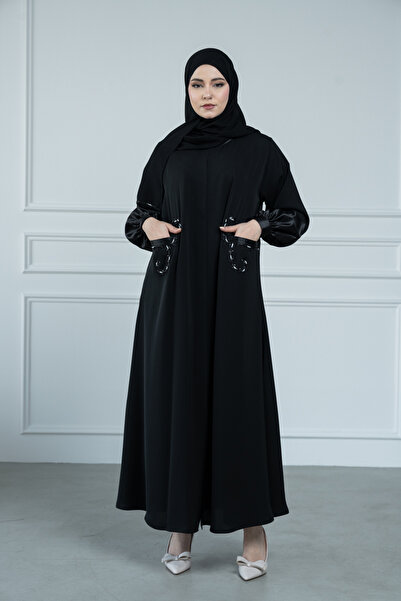 LAVİNİA Lavinia women's abaya with embroidered pockets, knights fabric