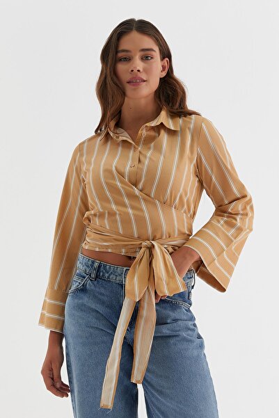 MARKALİSTE Πουκάμισο με ριγέ μέση Camel