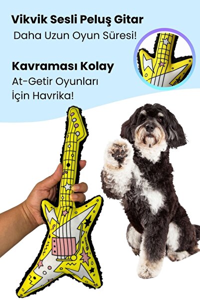 Havhav Peluş Gitar Köpek Oyuncağı Vikvik Sesli Özel Tasarım Köpek Aktivite Oyuncağı