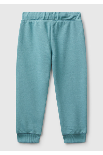 United Colors of Benetton Girl's Grey-Green Logo Embroidered Sweatpants