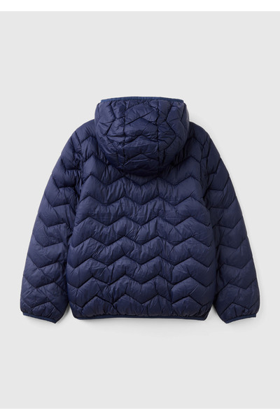 United Colors of Benetton Boy's Navy Blue Logo Embroidered Seasonal Thin Pufa Coat