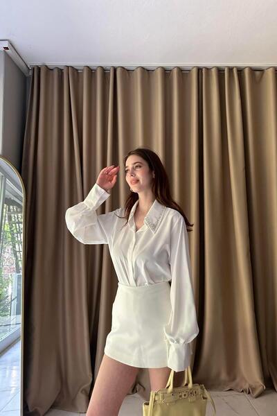 lizge giyim YAKA TAŞ DETAYLI BLUZ