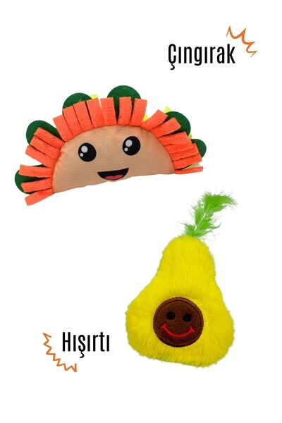 Miyav Meksika Temalı Kedi Oyuncak Seti 2’li | Hışırtılı Avokado ve Çıngıraklı...