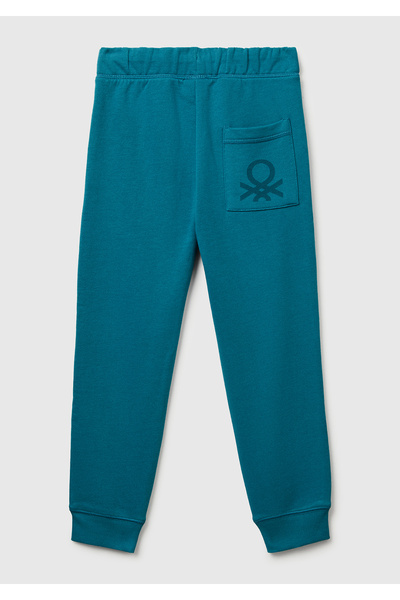 United Colors of Benetton Boy's Petrol Blue Sweatpants with Logo on the Back Pocket