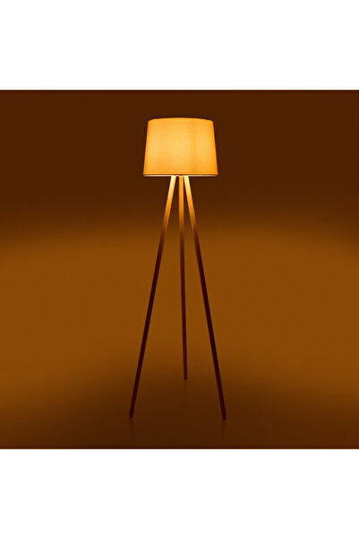 Evidea Lighting Ahşap Ayak Tripod Lambader - Natürel / Beyaz