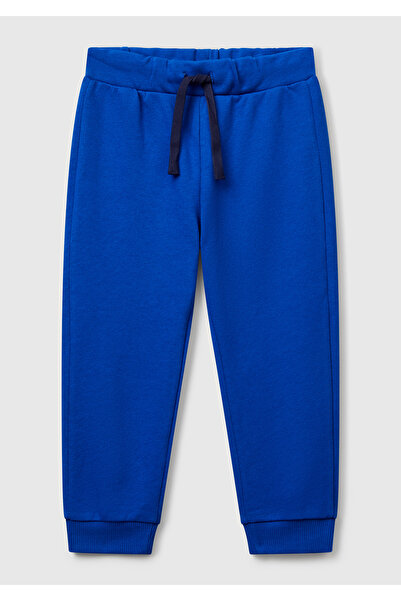 United Colors of Benetton Boy's Saks Blue Sweatpants with Logo on Back Pocket