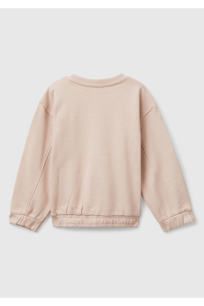 United Colors of Benetton Girl's Dusty Pink Regular Fit Sweatshirt with Stitching Detail and Heart Patch Pockets