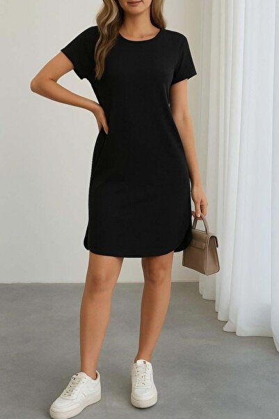 EGECEN Γυναικείο κοντομάνικο φόρεμα με λαιμόκοψη βισκόζης με δύο κλωστές