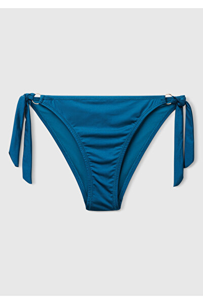 United Colors of Benetton Women's Petrol Blue Shiny Lycra Detailed Side Tie Brazilian Bikini Bottom