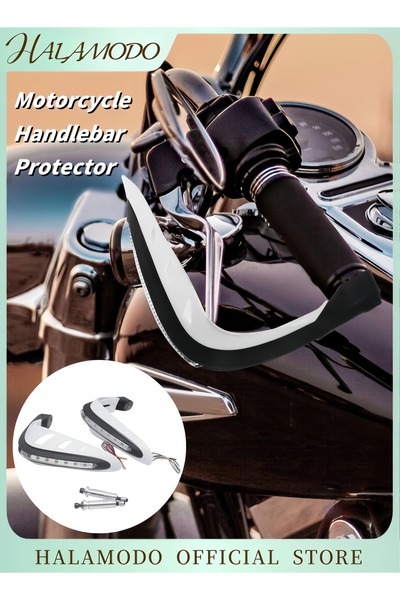 HALAMODO 2PCS Universal Motorcycle Handguards Handlebar Protector Built-in LED Lights Aluminium Alloy Hand Gu