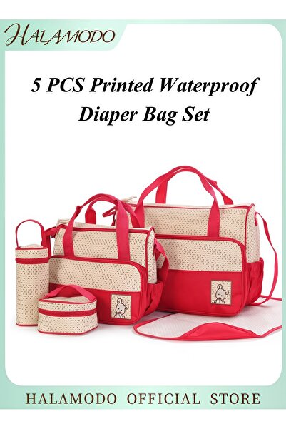 HALAMODO مجموعة حقيبة حفاضات مطبوعة بنقاط 5 في 1