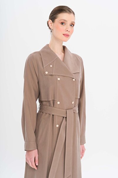 Olcay Handkerchief Collar Cape and Snap Detailed Unlined Modal Cap A.Brown 6729